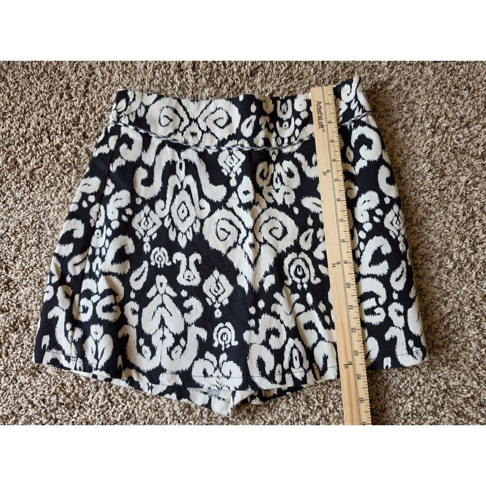 Zara Black White Ikat Damask Jacquard High Waisted Cotton Shorts Small NWT - Picture 8 of 11